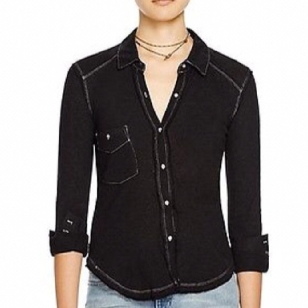 Free People Navy Blue Button-Down Shirt - Picture 3 of 16